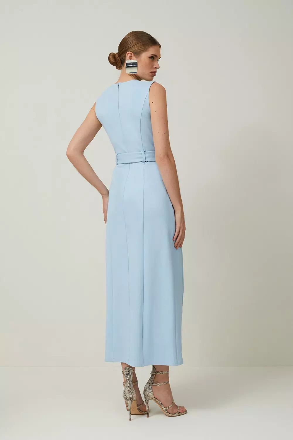 Ponte And Georgette Jersey Pleated Maxi Dress Karen Millen